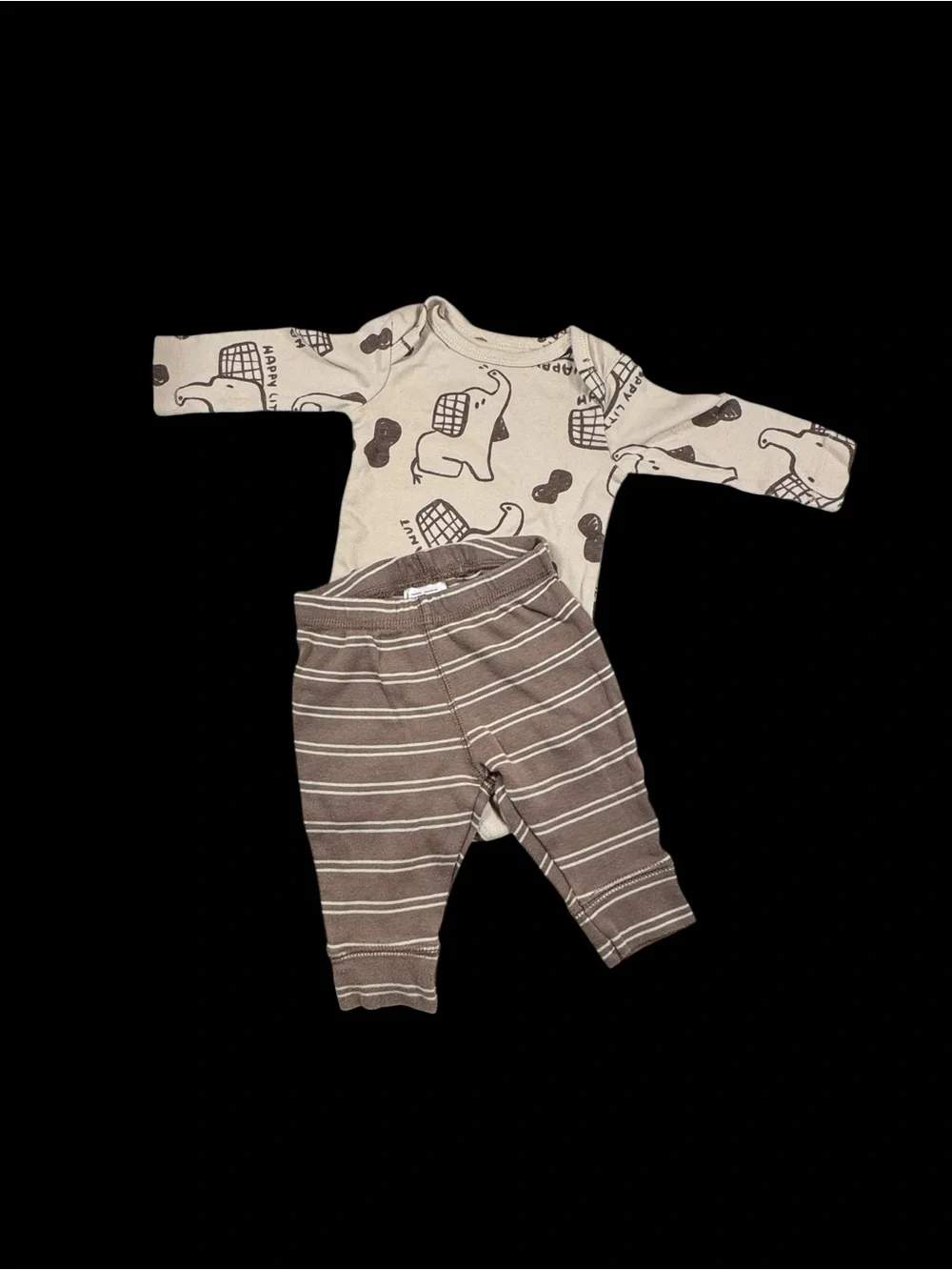 Baby Elephant Print Bodysuit and Striped Pants Set - Cream & Brown carters